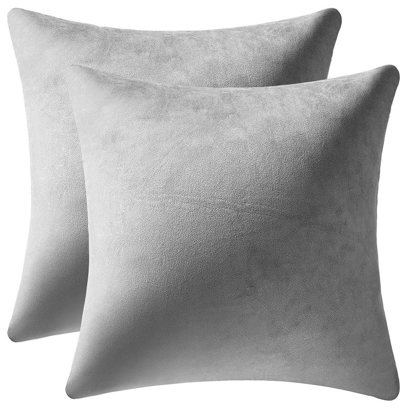 DEZENE Euro Sham Covers 24x24 Light-Grey: Pack of 2 Cozy Soft Velvet Square Modern Luxury Decorative Throw Pillow Cases for Sofa Couch Living Room Bed Home Decor - Image 1